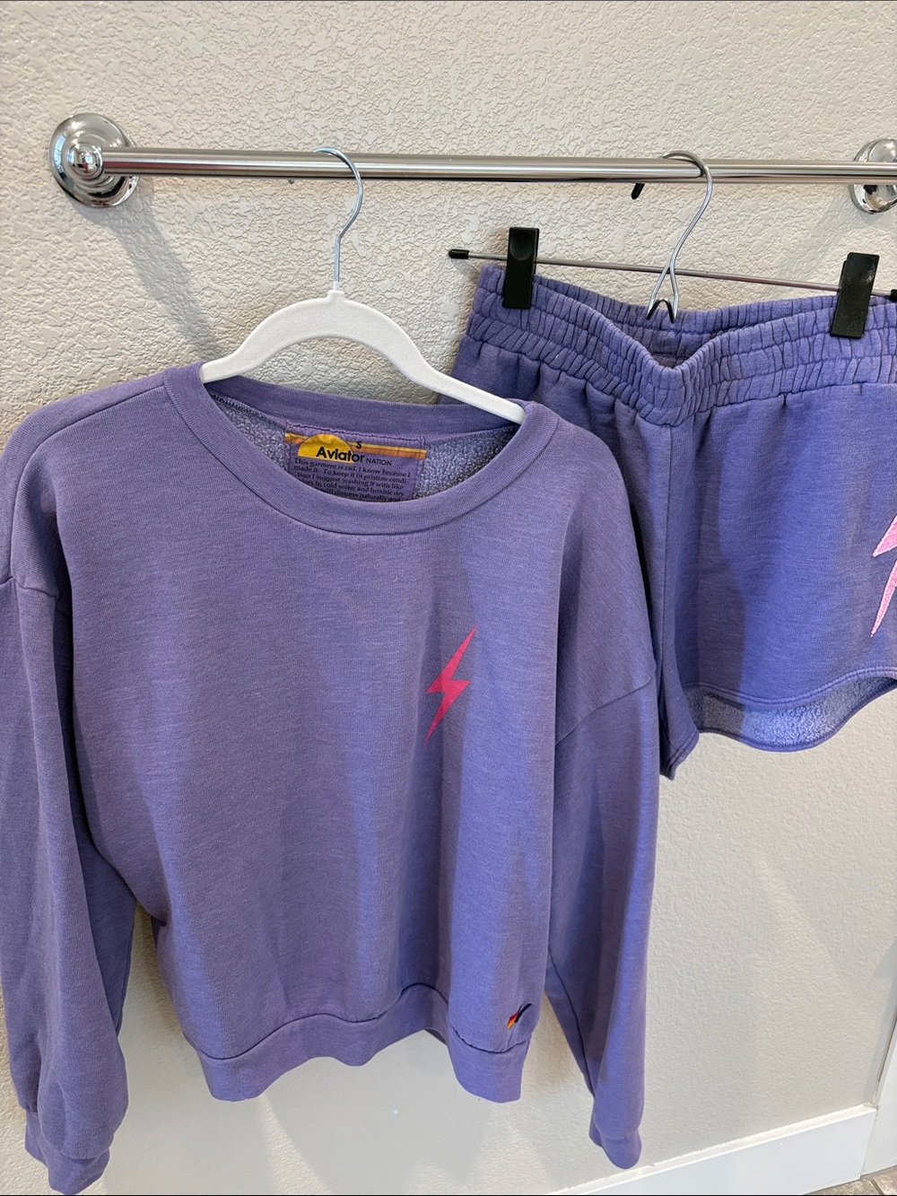 Aviator Nation Two-Piece Sweatshirt & Short Set with Pink Lightning Accent